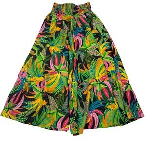 Live 4 Truth Tropical Print Wide Leg Palazzo Pants Smocked Waist Multicolor Med